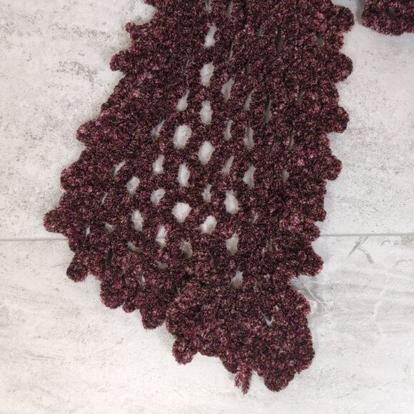 3/$20 Chenille Open Knit Winter Scarf Long Rectangular Purple Flecked Stretchy - Picture 3 of 10